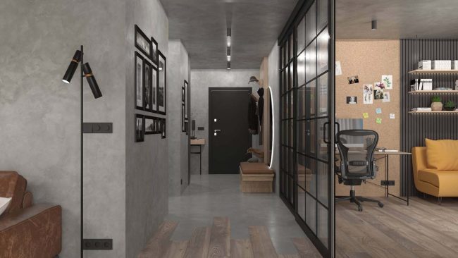 drzwi szklane czarne korytarz