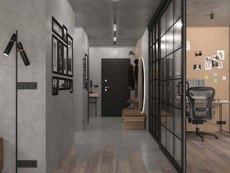 drzwi szklane czarne korytarz